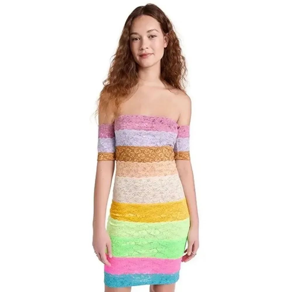 Bruceglen Cake Stripe Lace Bandage Mini Dress Nwt Size Small — image 3 of 8